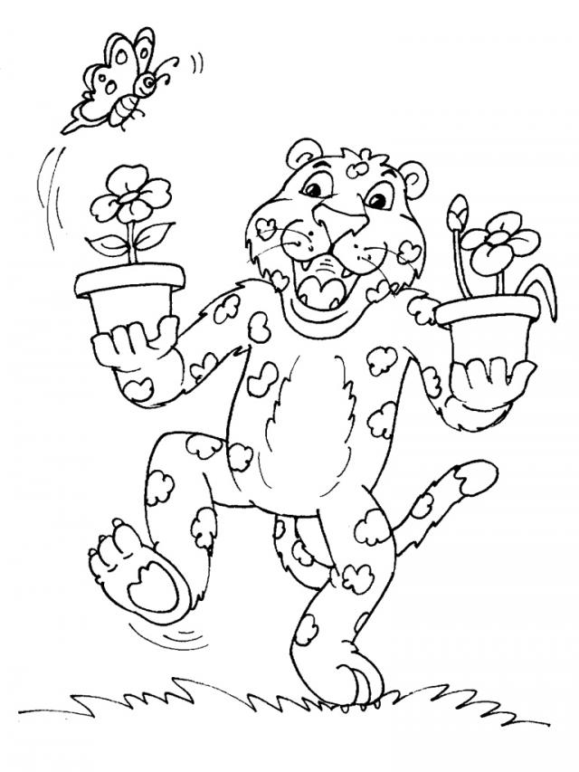 Kolorowanka Gepard z Kwiatami - Zabawa i Nauka dla Dzieci kolorowanka do druku